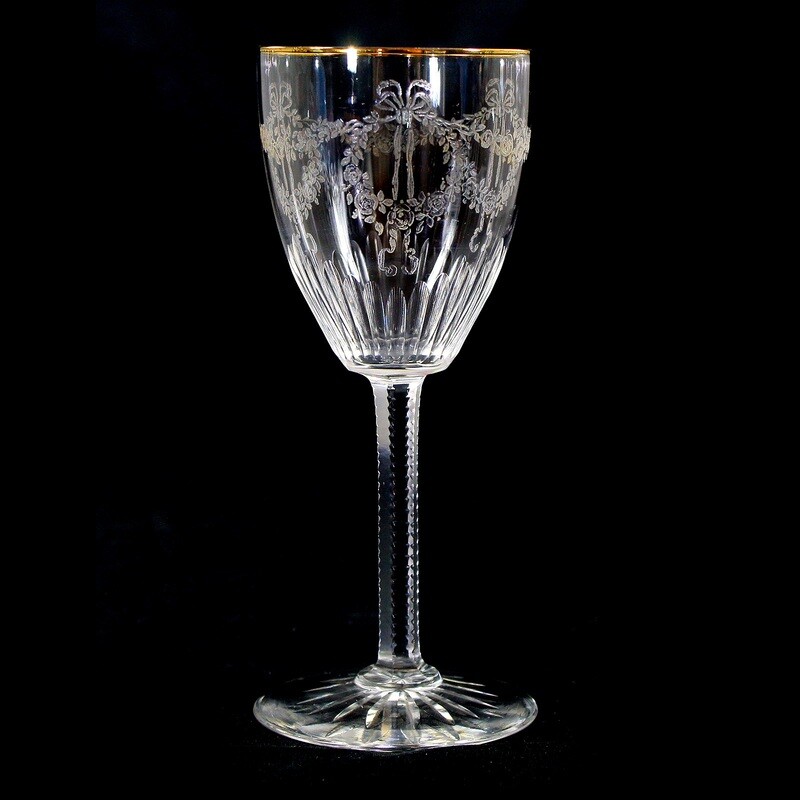 1st of 6. Stem glass with etched decoration, Rheinische Glashütten around 1910