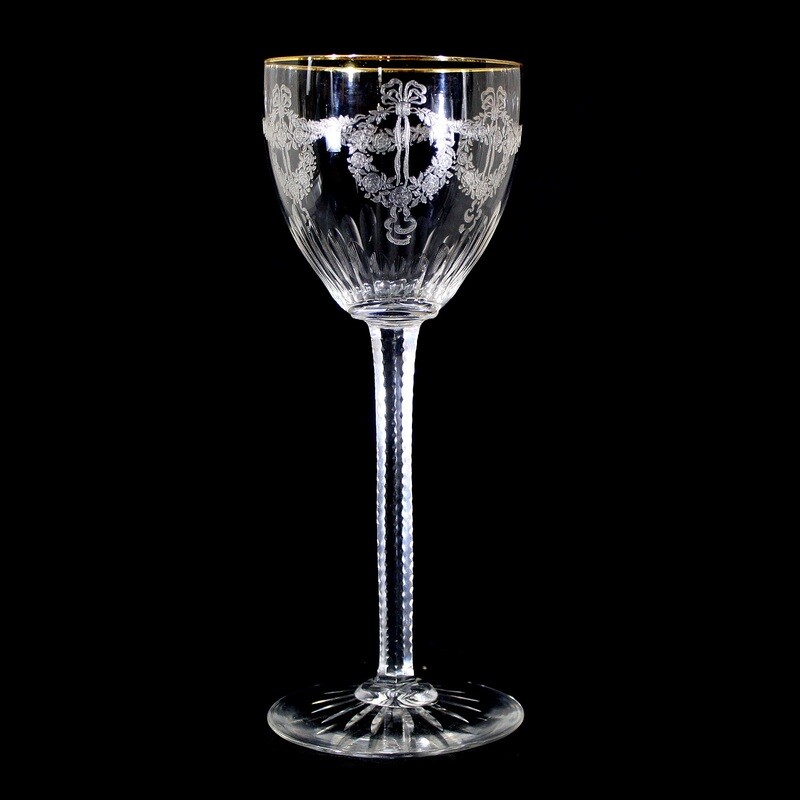 6 stem glasses with etched decoration, Rhenish glassworks around 1910
