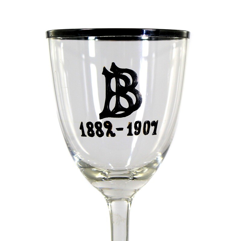 Stem glass with silver base and lip rim and monogram BB, Theresienthal