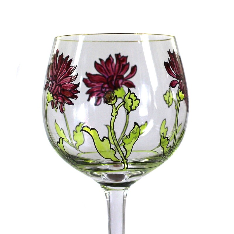 Stem glass with floral transparent painting, Theresienthaler Glashütte
