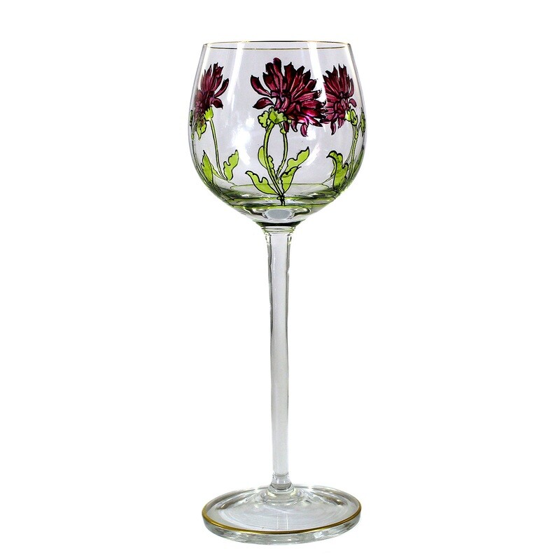 Stem glass with floral transparent painting, Theresienthaler Glashütte