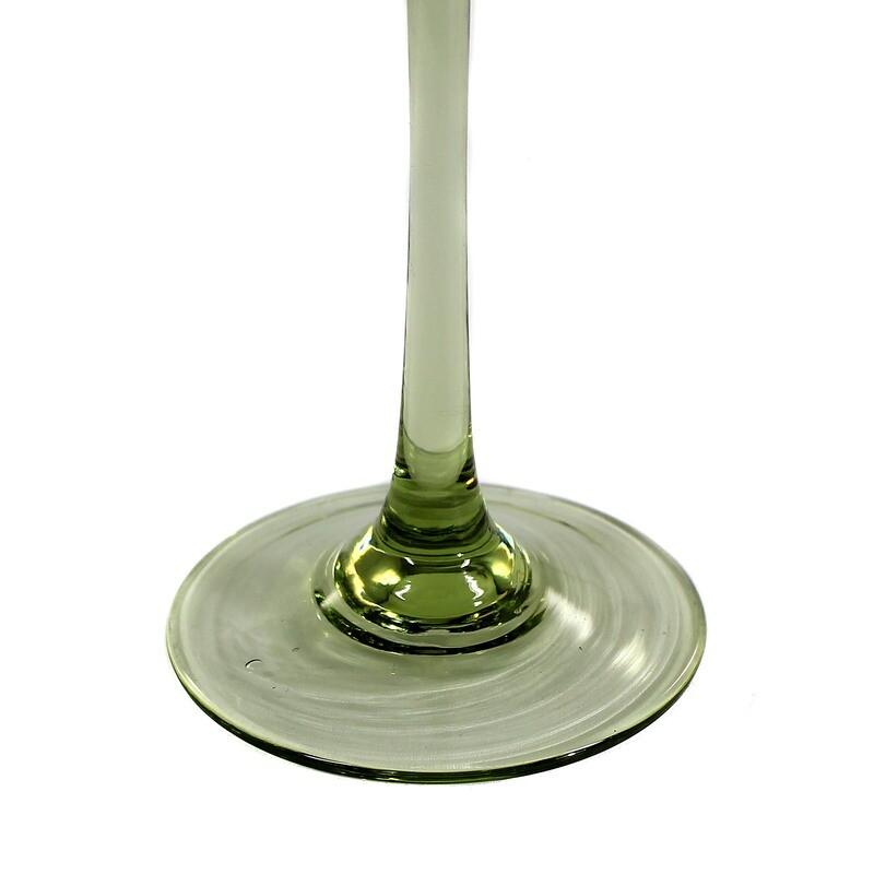 Liqueur glass with a conical cup, olive green shaft, Bakalowits around 1902