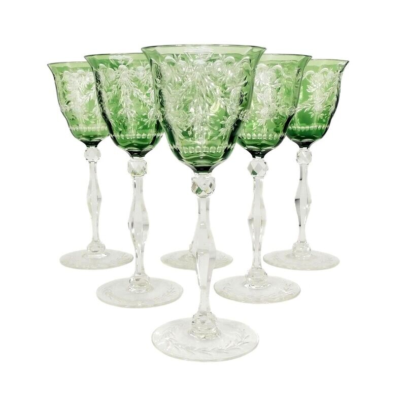 1st of 6. Stem glass with overlay and ornamental cut decoration, Webb around 1950, signed