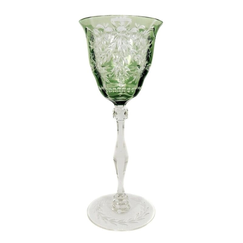 1st of 6. Stem glass with overlay and ornamental cut decoration, Webb around 1950, signed