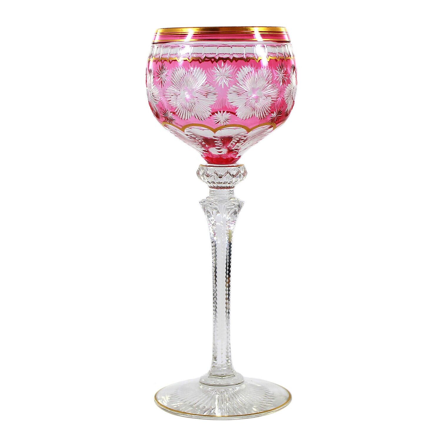 Stem glass with light green overlay and floral decoration, Webb and Sons around 1900