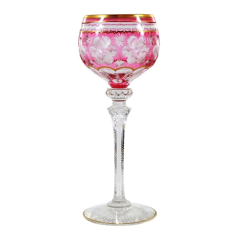 Stem glass with light green overlay and floral decoration, Webb and Sons around 1900