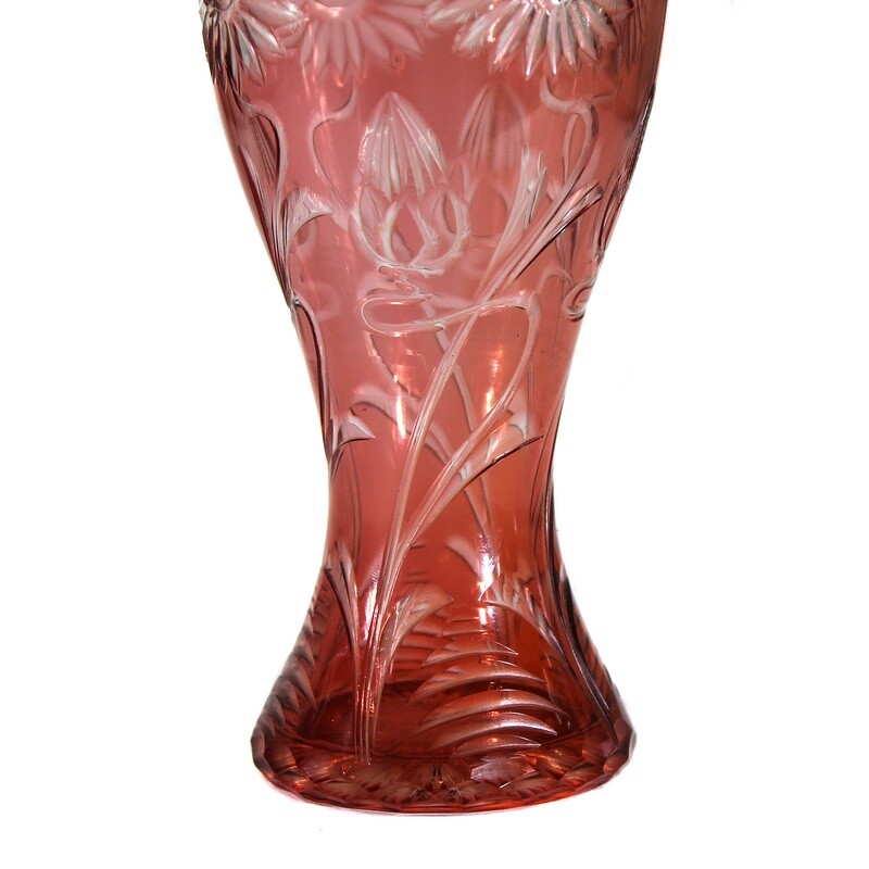 Beaker with overlay &amp; floral decorative cut, Stevens and Williams around 1890