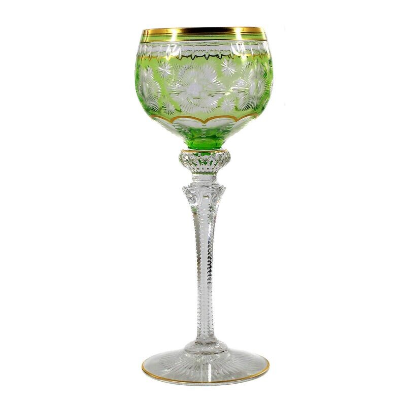 Stem glass with light green overlay and floral decoration, Webb and Sons around 1900