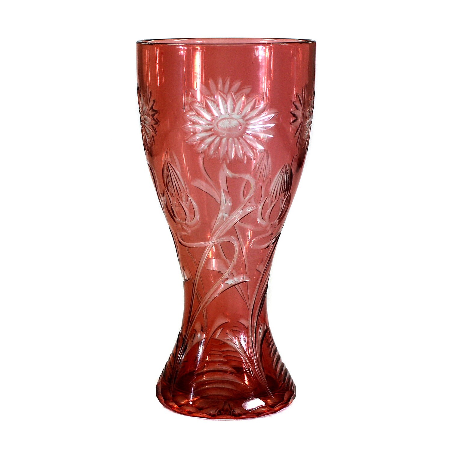 Beaker with overlay &amp; floral decorative cut, Stevens and Williams around 1890