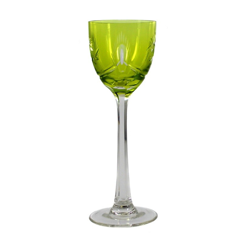 Stem glass with faceted shaft and green-yellow cup, Poschinger around 1925