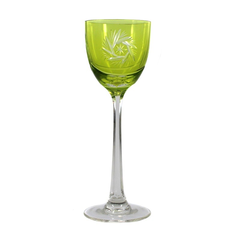 Stem glass with faceted shaft and green-yellow cup, Poschinger around 1925