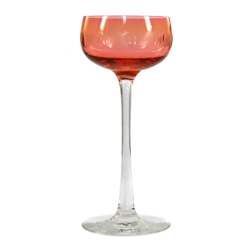 Stem glass with orange-red cup and cut decoration, Benedict v. Poschinger around 1910