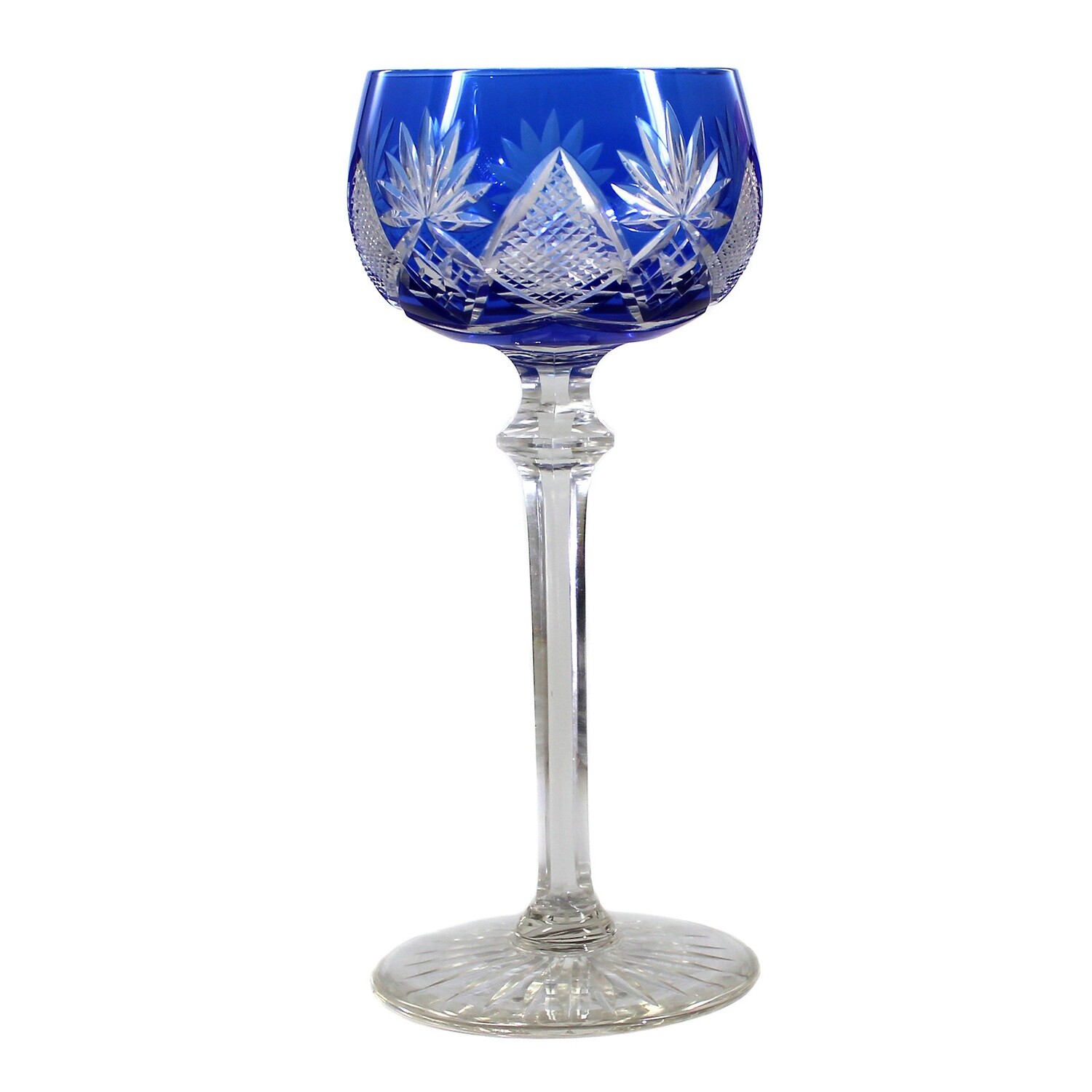 Stem glass with faceted shaft and blue bowl, Poschinger around 1925