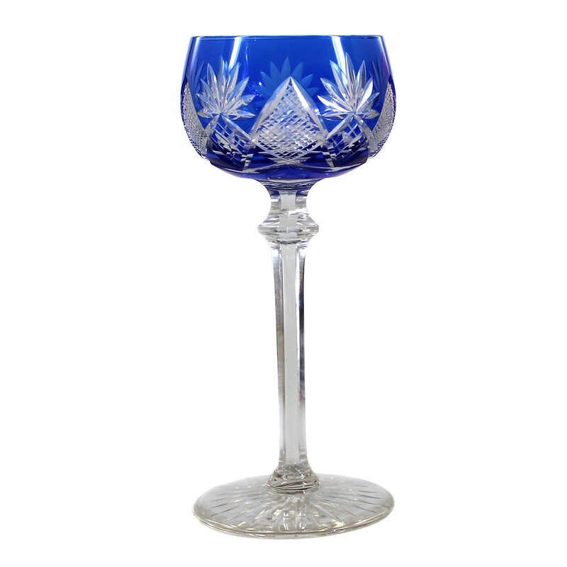 Stem glass with faceted shaft and blue bowl, Poschinger around 1925
