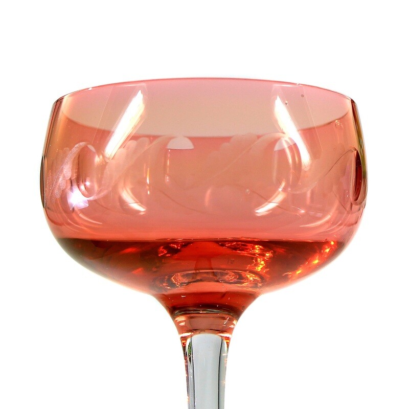Stem glass with orange-red cup and cut decoration, Benedict v. Poschinger around 1910