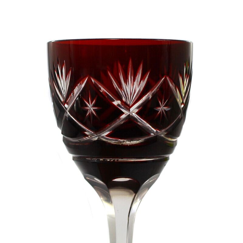 Stem glass with a ruby-red bowl decorated with cuts, F. von Poschinger around 1925