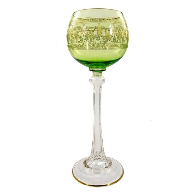 Stem glass with etched lily decoration, Cristallerie Saint Louis, around 1900