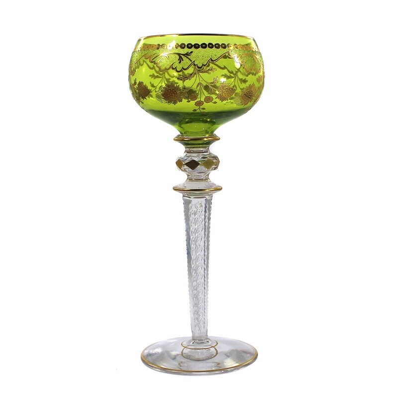 1st of 3. Stem glass with air filigree and gold decoration, Saint Louis around 1900