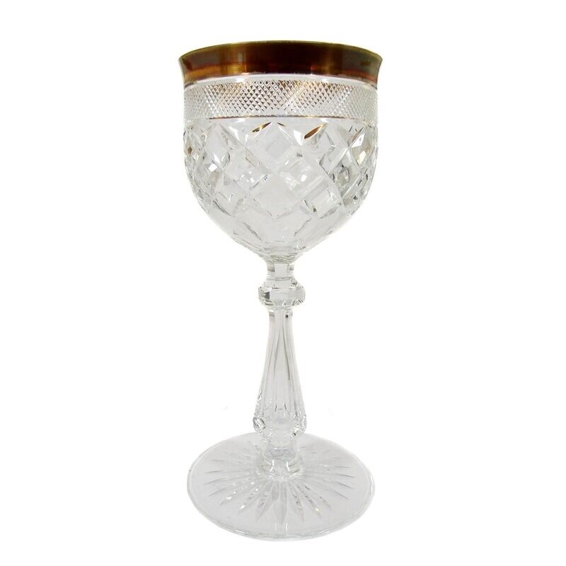 1st of 3. Wine glass with inset. Air bubble &amp; stone decoration, Baccarat, Gondole, 1900