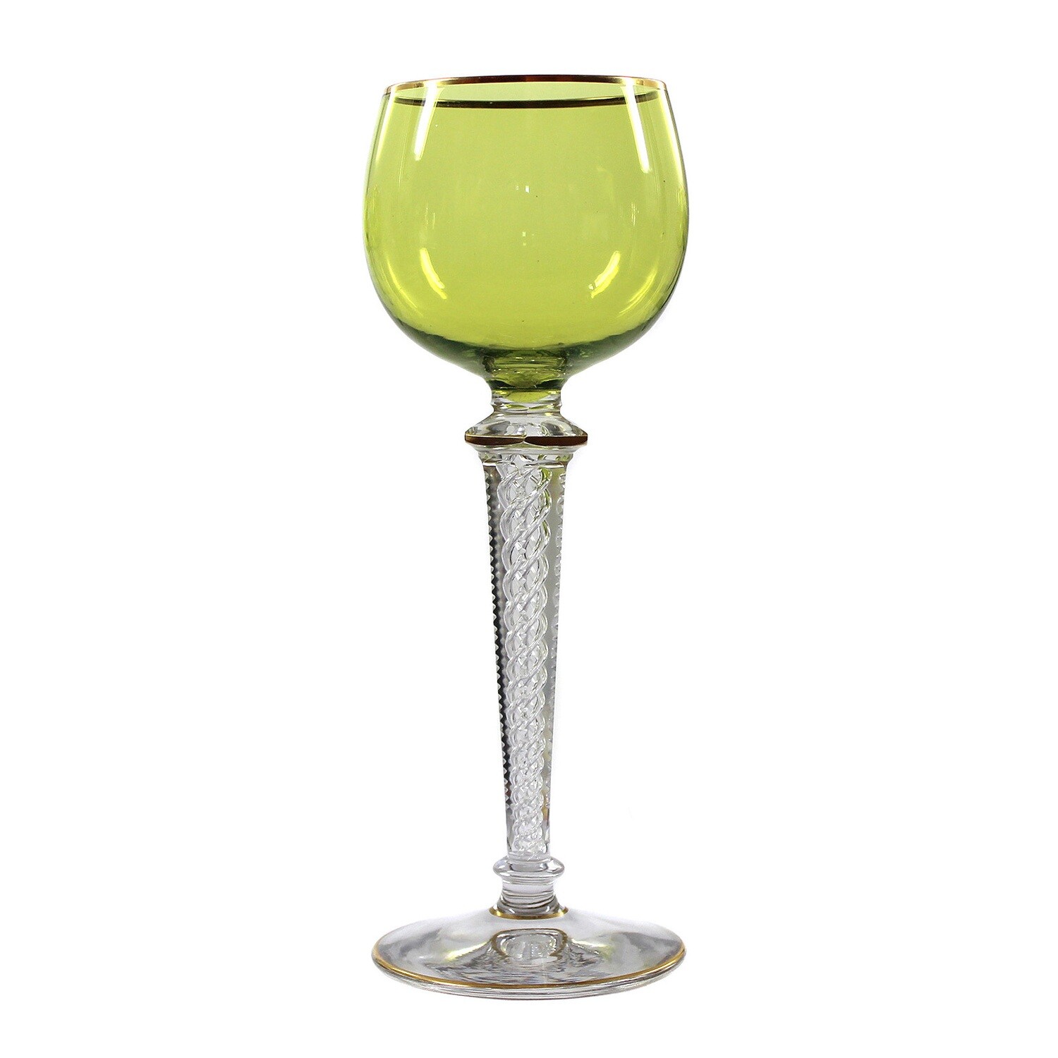 Stem glass with pistache-colored overlay &amp; air filigree, Saint Louis
