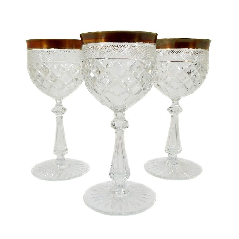 1st of 3. Wine glass with inset. Air bubble &amp; stone decoration, Baccarat, Gondole, 1900