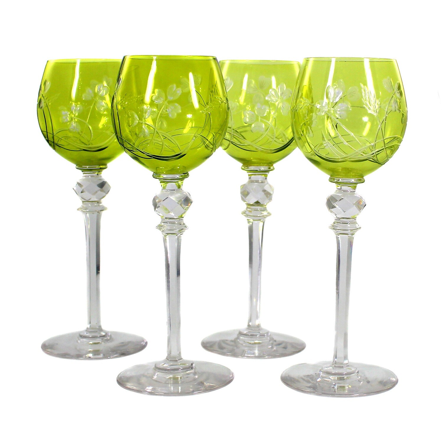 1st of 4 stem glasses with floral cut decoration, Cristallerie Baccarat around 1905