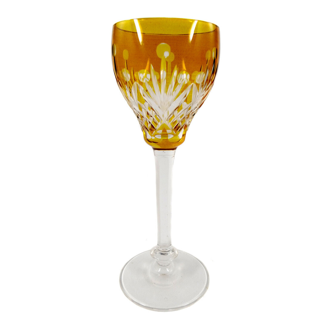 1st of 2nd Stem Glass with Amber Etching, Wedge Cut Bowl &amp; Domes, 1920