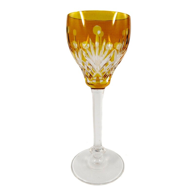 1st of 2nd Stem Glass with Amber Etching, Wedge Cut Bowl &amp; Domes, 1920