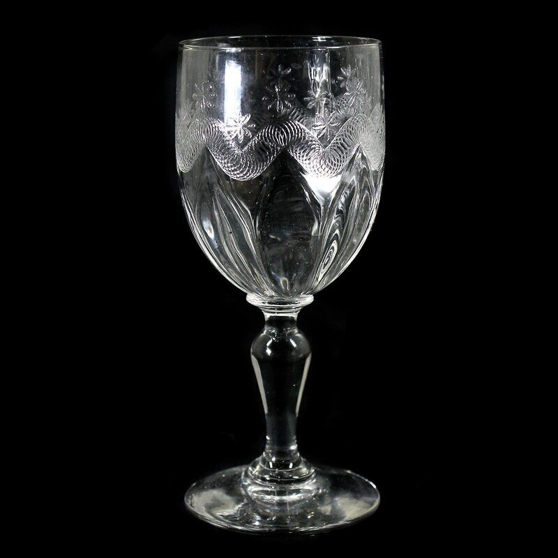 3 stem glasses made of colorless glass with guilloche decoration, Portieux