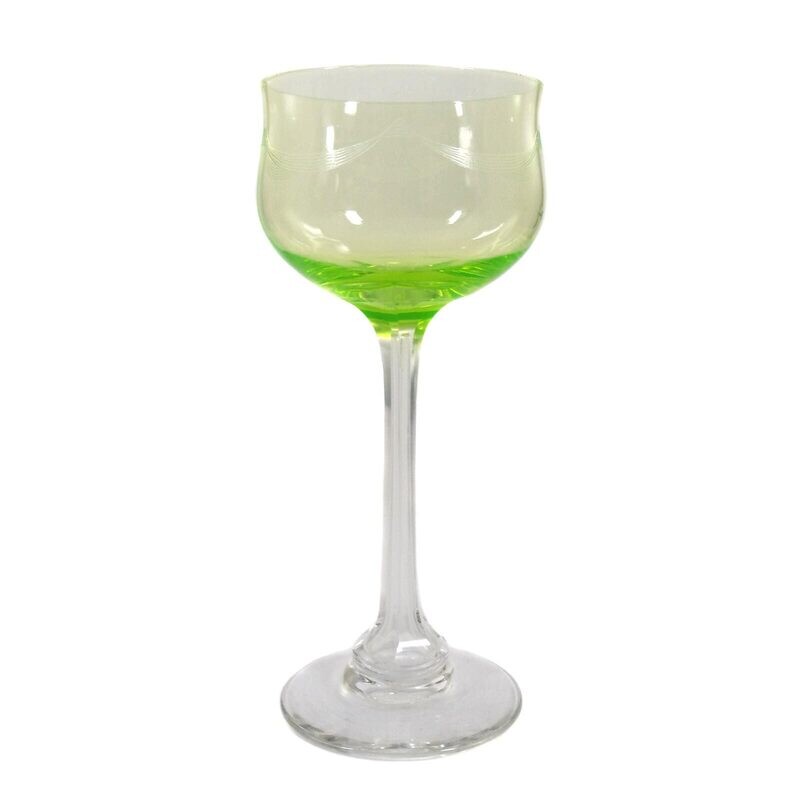 5 stem glasses with uranium-colored cups, Villeroy &amp; Boch around 1910