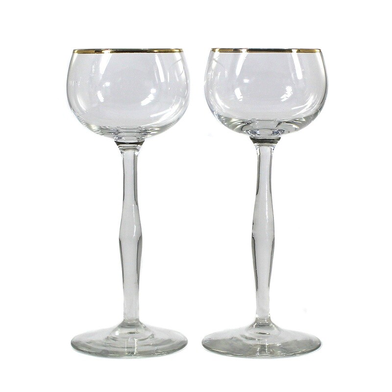 Pair of wine glasses with thickened stems, Bavarian Forest or Silesia