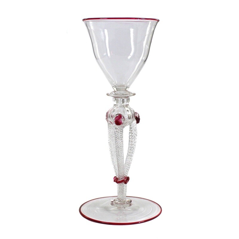 Stem glass made of colorless glass with applied threads, C.V.M. or Salviati