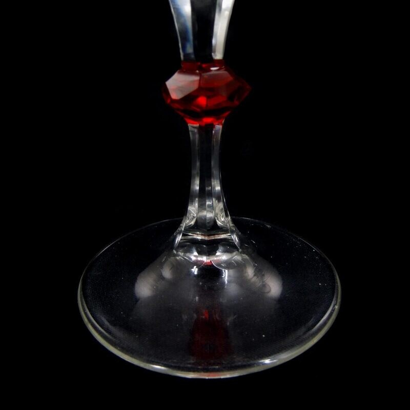Stem glass with gold ruby-colored nodes, cup with decorative cut decoration, around 1920