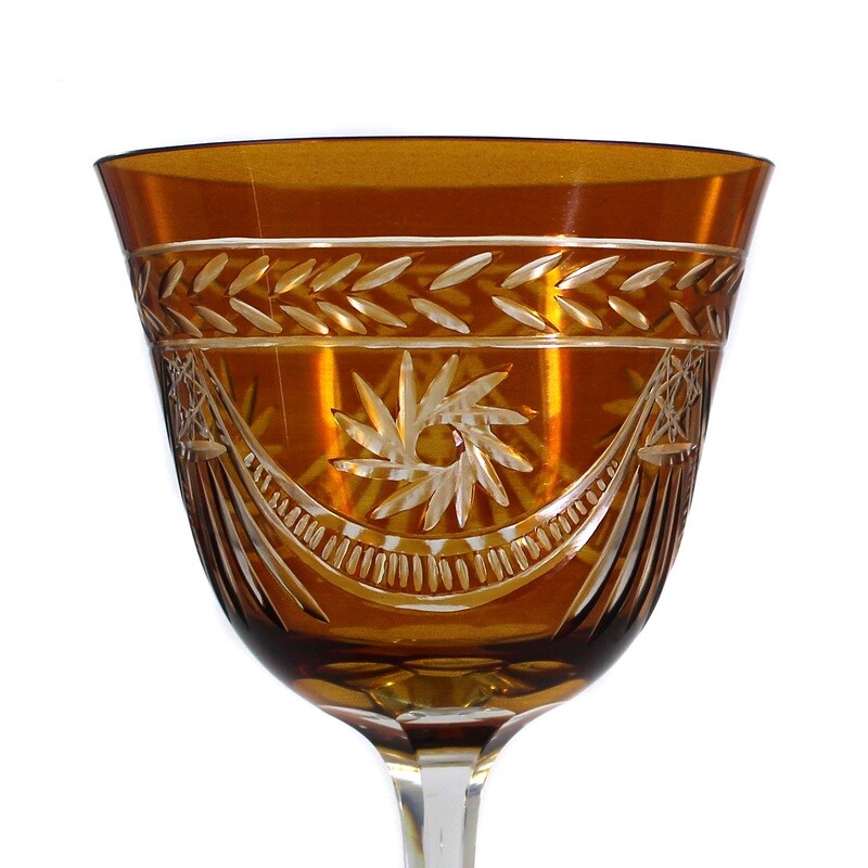 Stem glass with trumpet-shaped shaft, bowl with amber etching, around 1910