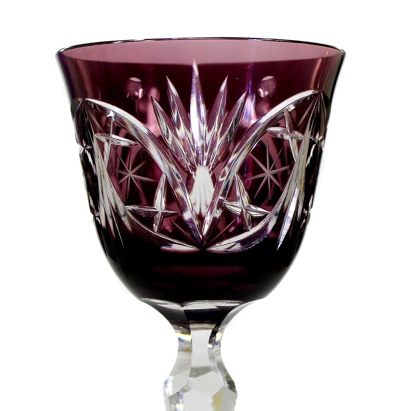 Stem glass with violet overlay and decorative cut decoration, Peill around 1940