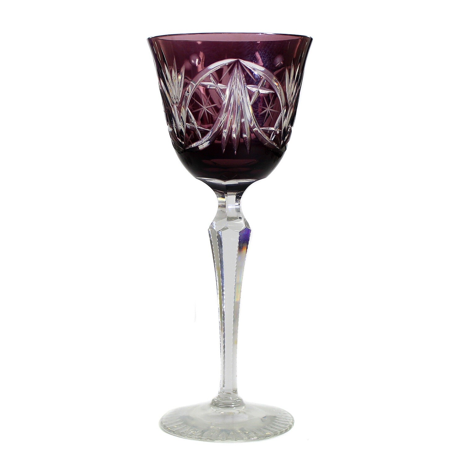 Stem glass with violet overlay and decorative cut decoration, Peill around 1940