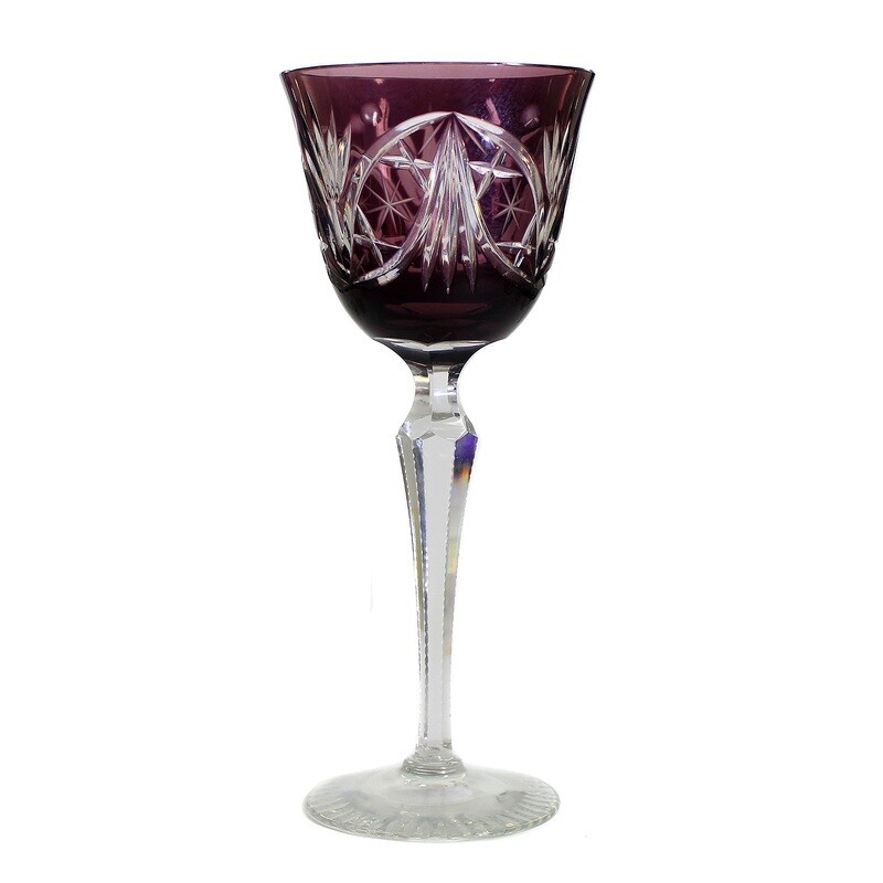 Stem glass with violet overlay and decorative cut decoration, Peill around 1940
