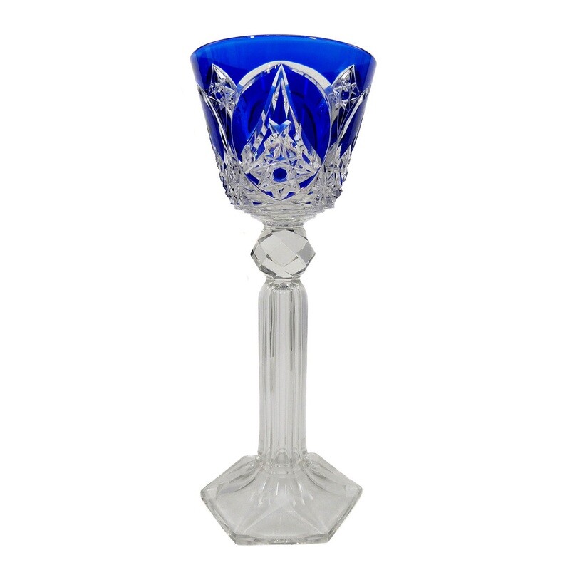 1st of 6. Wine Roman with cobalt blue overlay &amp; decorative cut decoration, Baccarat, 1905