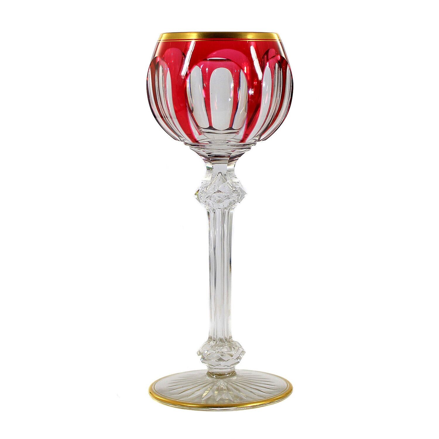 Stem glass with magenta overlay and arched facets, Baccarat around 1903