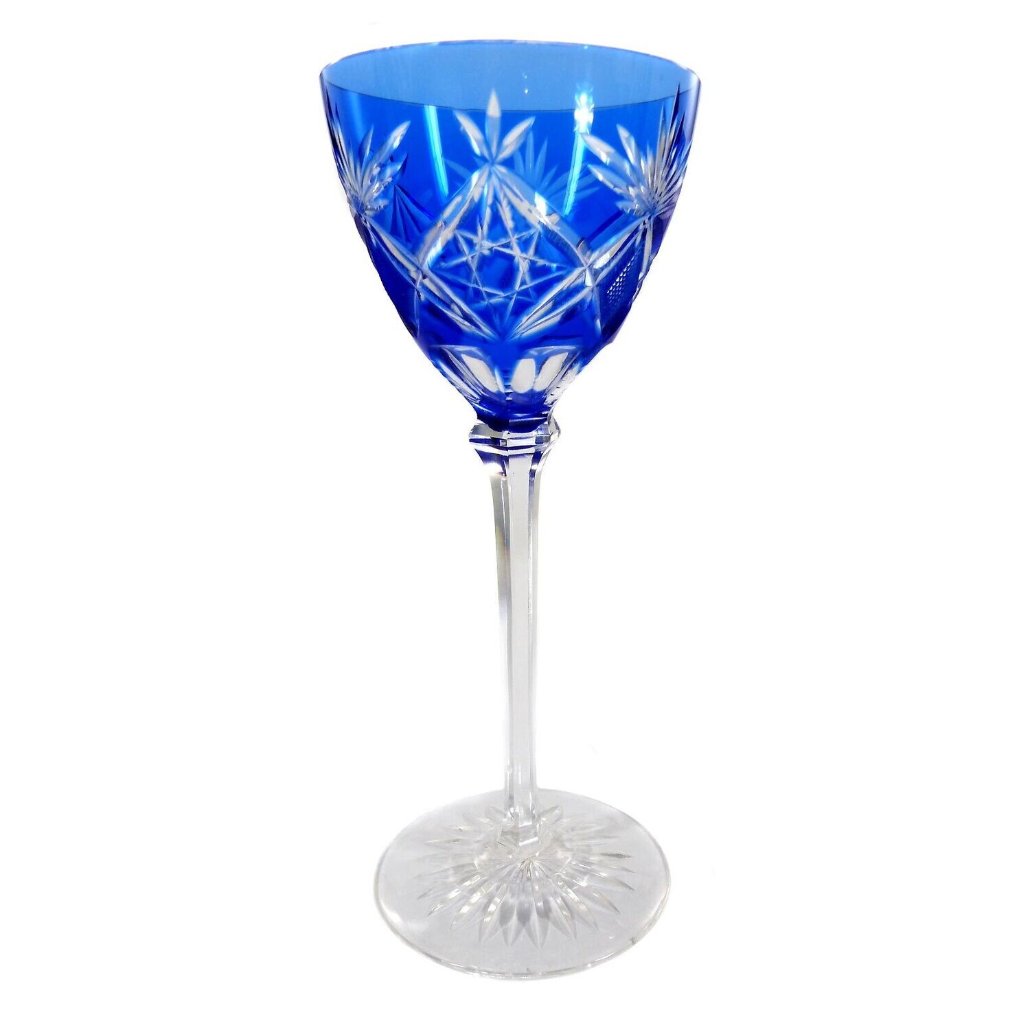 Stem glass with faceted shaft and blue overlay, Ichendorfer Glashütte