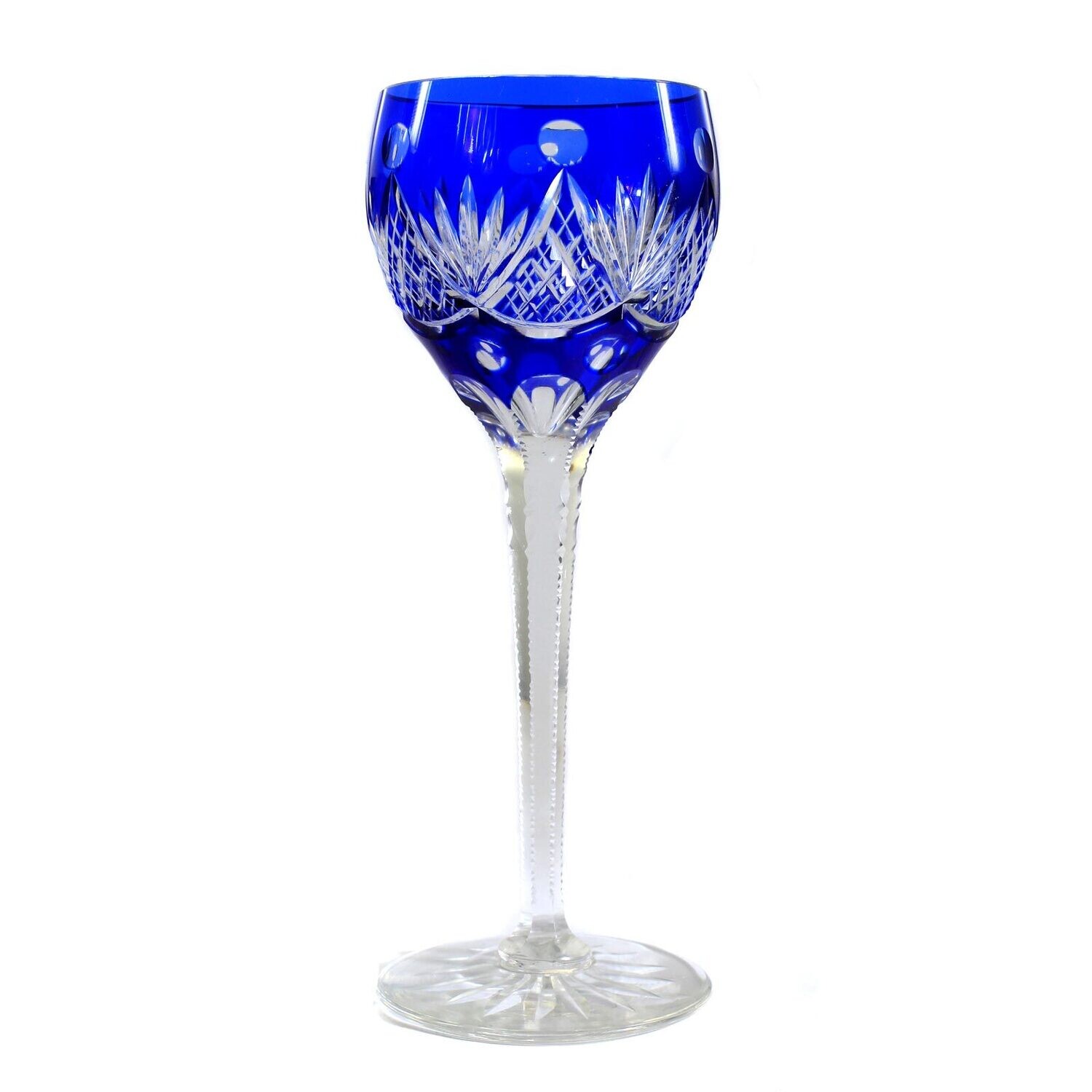 Stem glass with faceted shaft and blue overlay, Ichendorfer Glashütte