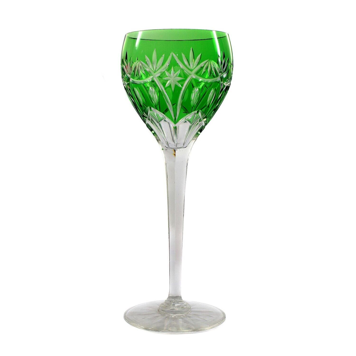 Stem glass with faceted shaft and green overlay, Ichendorfer Glashütte
