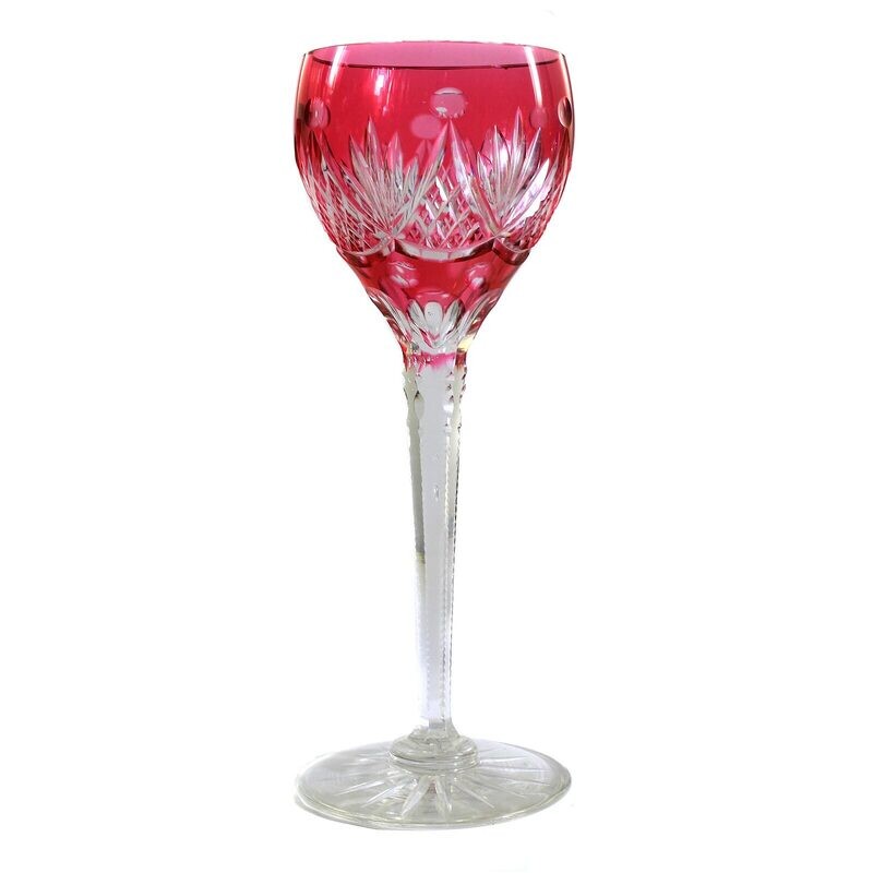 Stem glass with faceted shaft and rose-colored overlay, Ichendorfer Glashütte