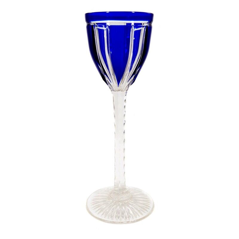 1st of 9. Stem glass with cobalt blue overlay, Cristallerie Saint Louis around 1900