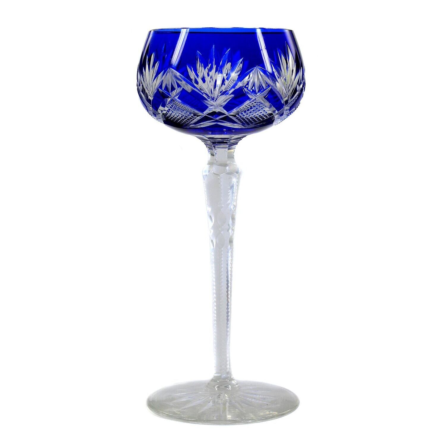 Stem glass with faceted shaft and blue overlay, Ichendorfer Glashütte