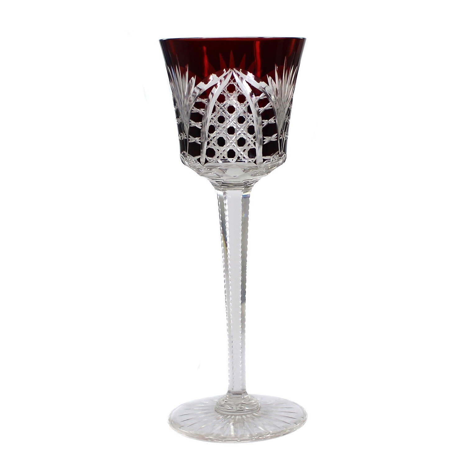 Stem glass with copper ruby overlay and decorative cut decoration, Ichendorfer Glashütte