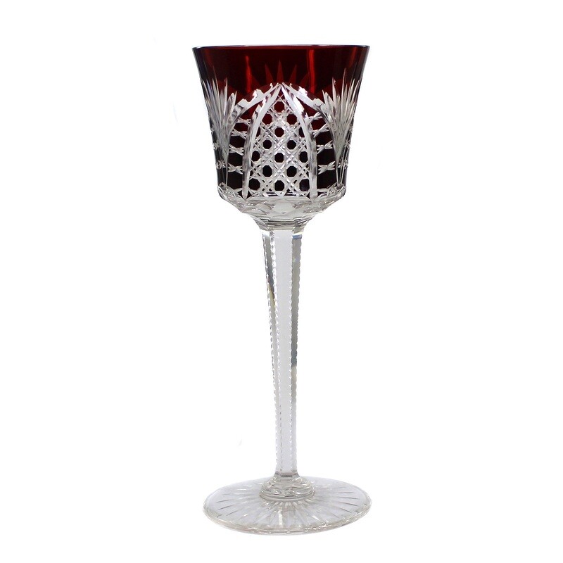 Stem glass with copper ruby overlay and decorative cut decoration, Ichendorfer Glashütte