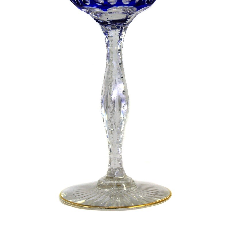 Stem glass with blue overlay and polished gold rim, Saint Louis around 1905