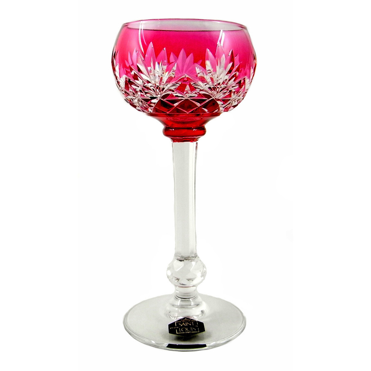 Stem glass with pink overlay, Cristallerie Saint Louis, Massenet series