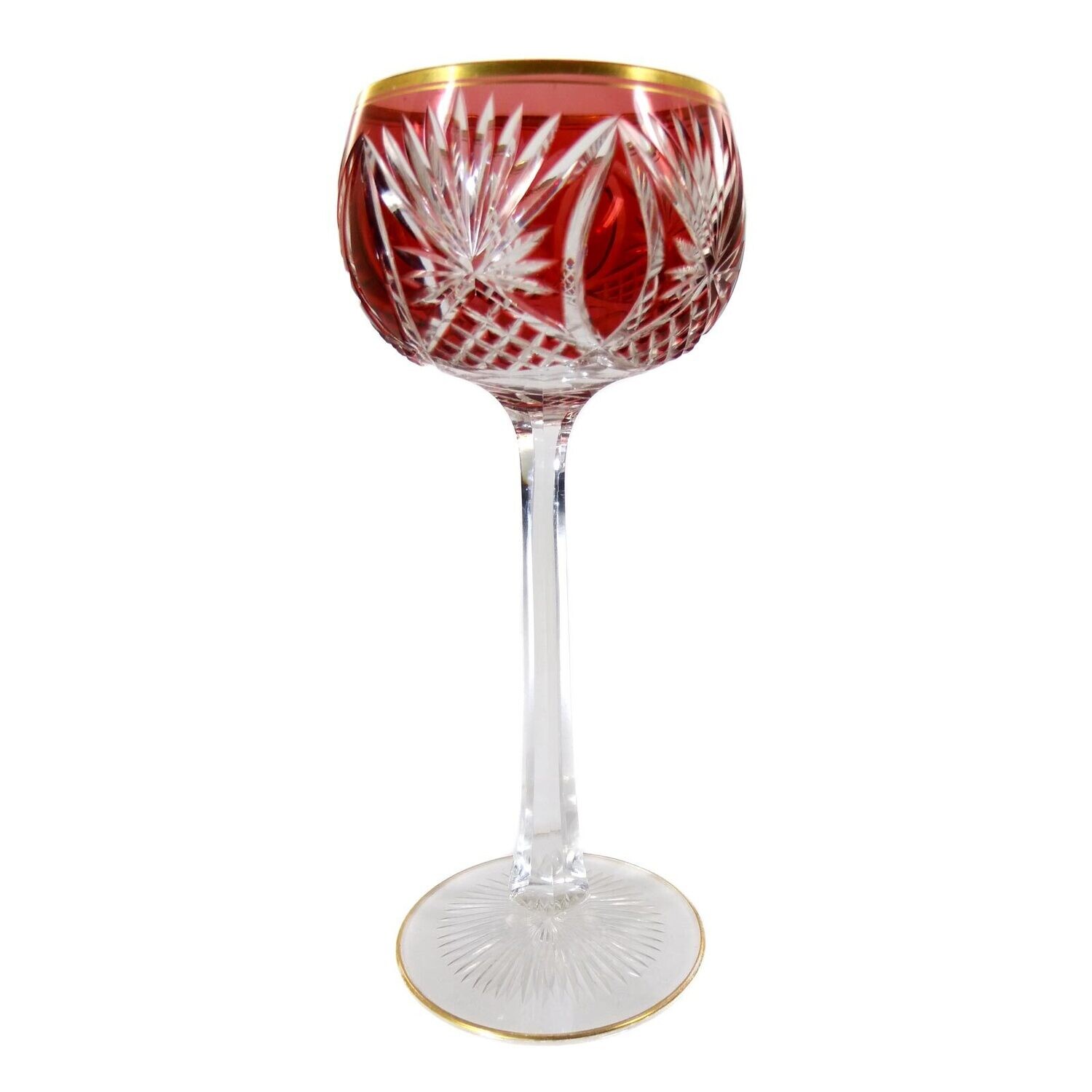 Stem glass with orange bowl &amp; gold rim, Saint Louis circa 1905